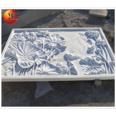 Hand Made Natural Stone Carving Reliefs Decorative Mural Plant Lotus Carved Relief