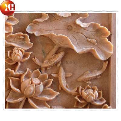 Factory Wholesale Hand Carved Cloudy Rosa Marble Relief Fresco For Indoor Decoration